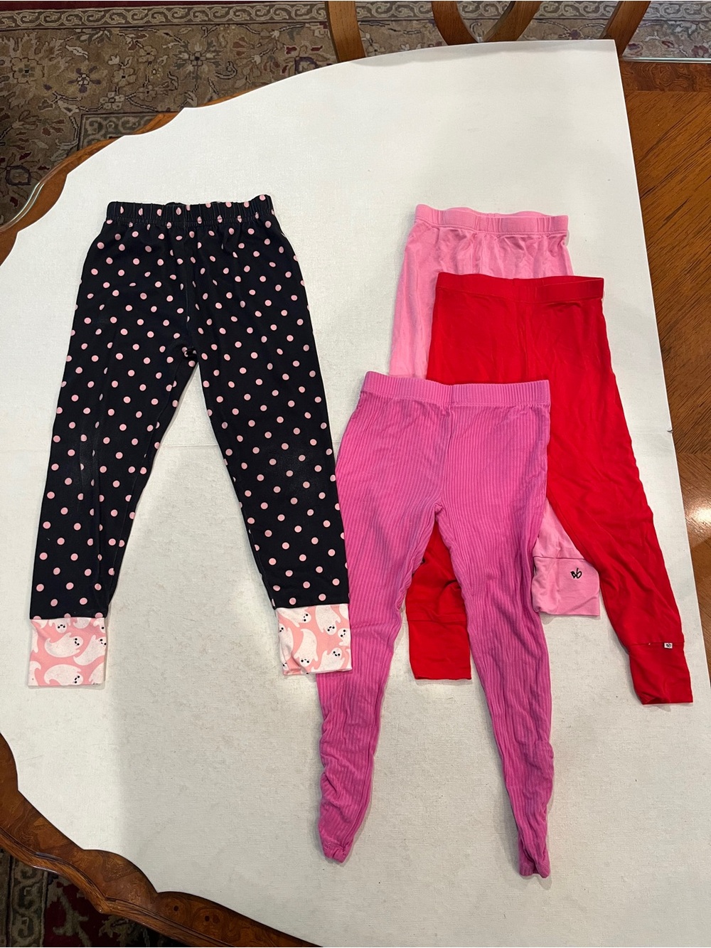 Girls Mixed Leggings Bundle - Pink, Red, & Blk & pink Polka Dot. GUC!